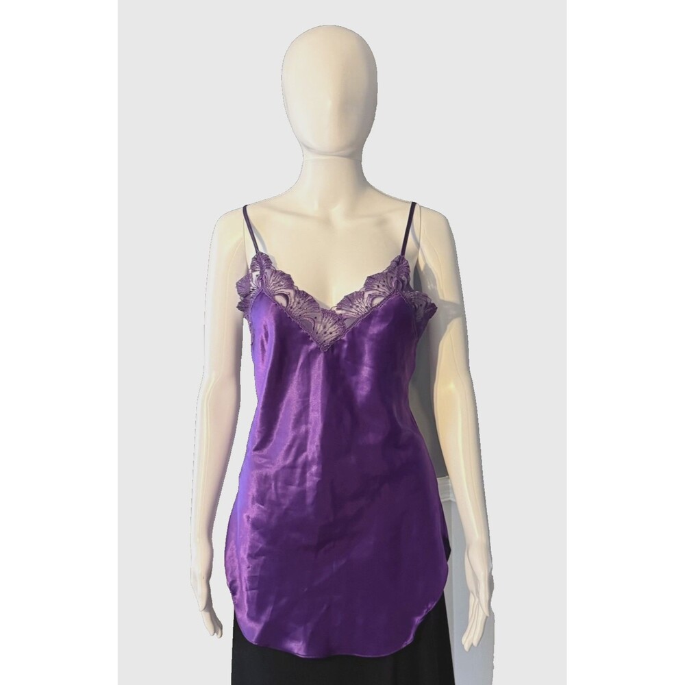 Victorias Secret Purple Camisole Slip Top Lace 90s Coquette Gold Label Lace SZ S